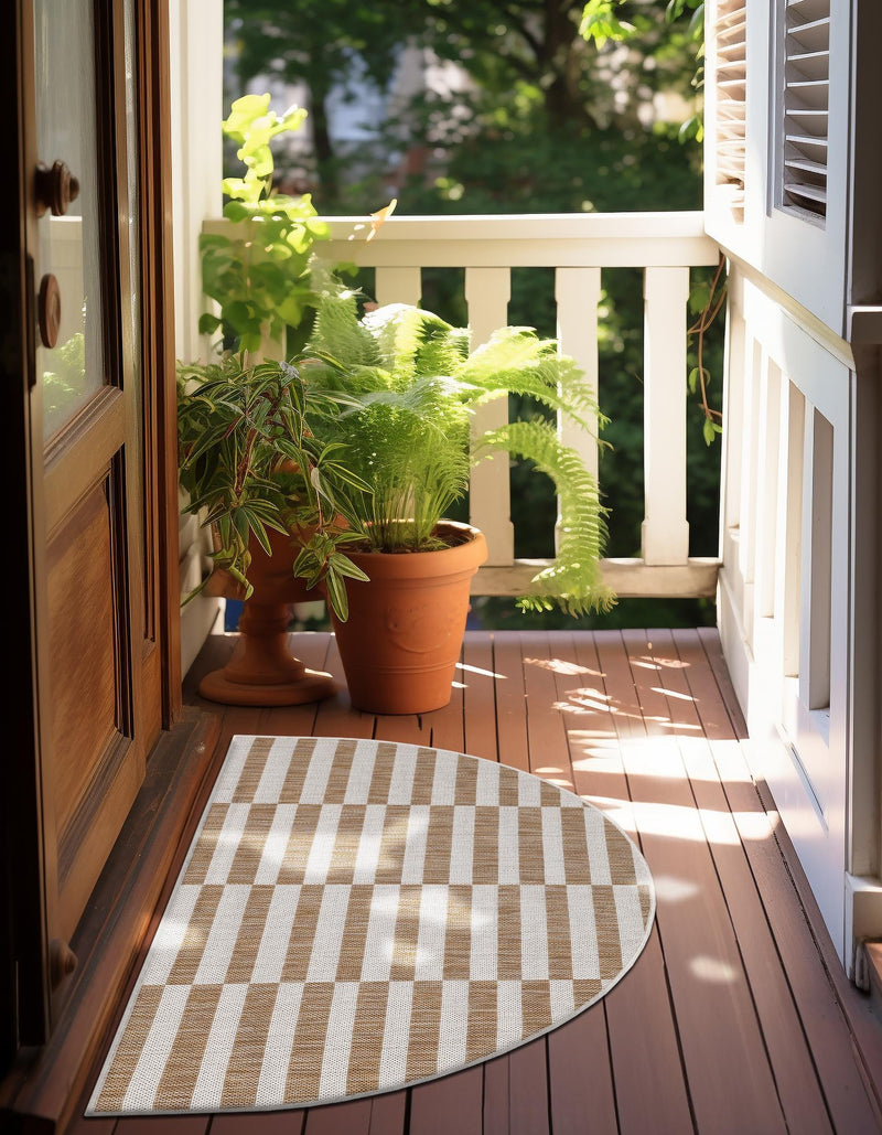 Patio Stripe Harmony Collection Area Rug - Cabana (Taupe) Hearth Taupe  lifestyle 8