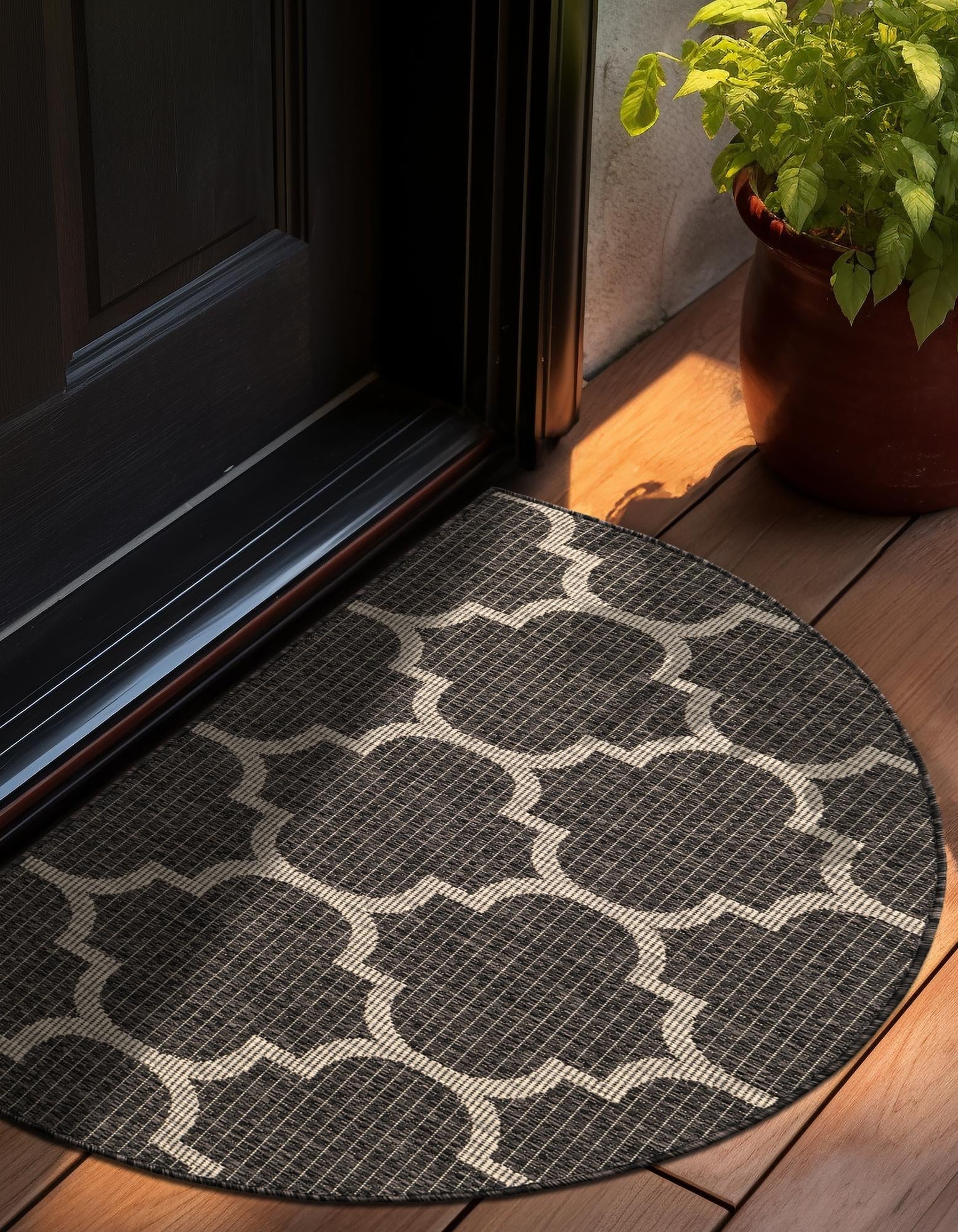 Seaside Lattice Collection Area Rug - Arbor (Black)