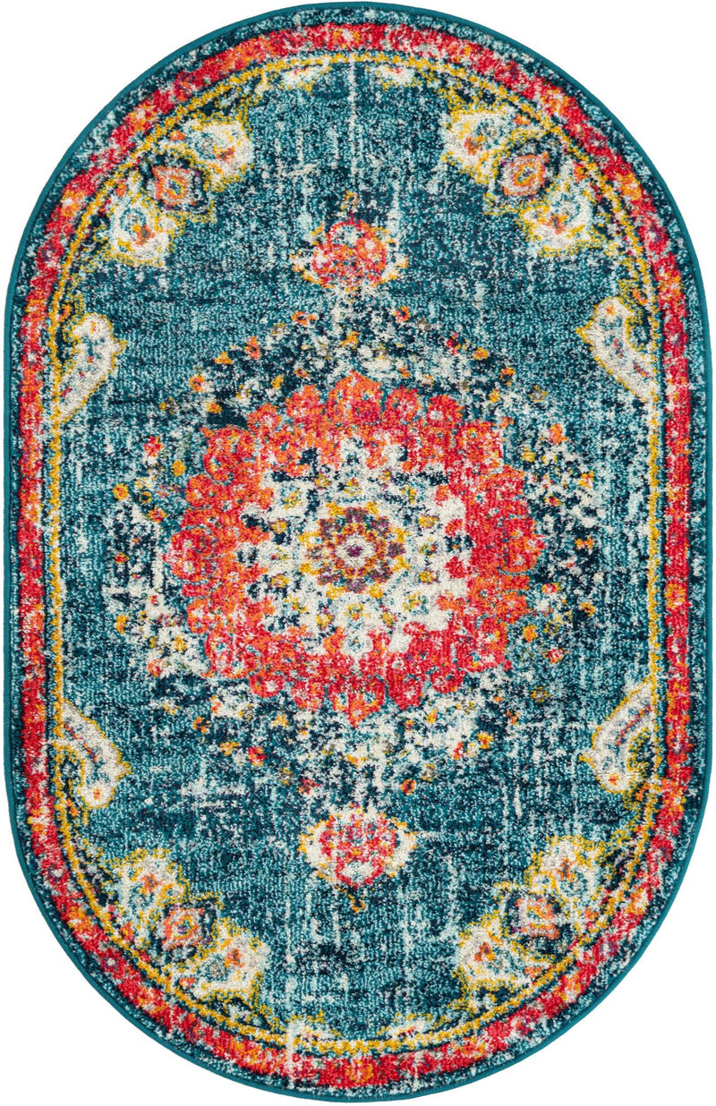 Brighton Terrace Collection Area Rug - Hove (Blue) Oval Blue  lifestyle 15