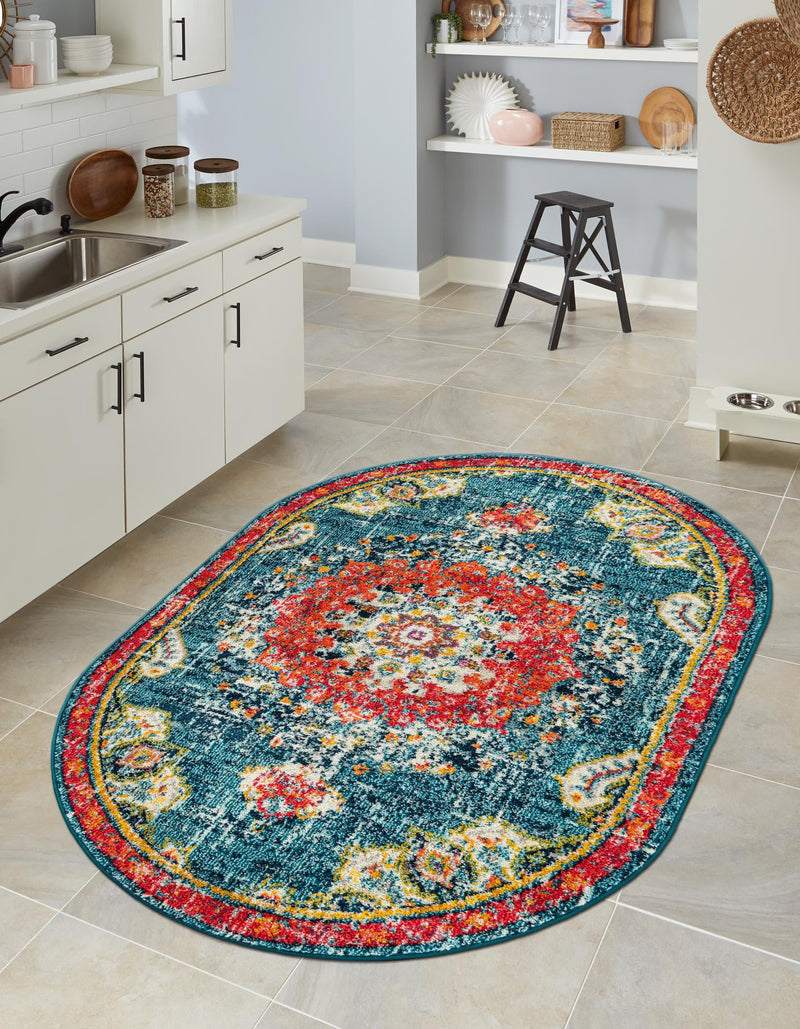 Brighton Terrace Collection Area Rug - Hove (Blue) Oval Blue  lifestyle 28