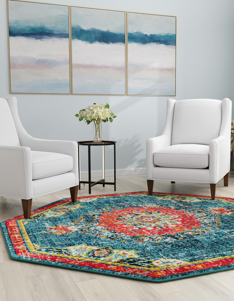 Brighton Terrace Collection Area Rug - Hove (Blue) Octagon Blue  lifestyle 29