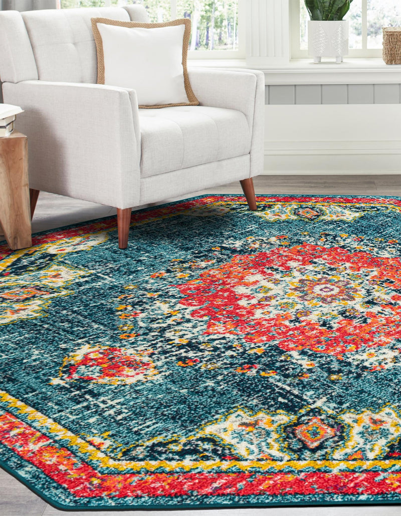 Brighton Terrace Collection Area Rug - Hove (Blue) Octagon Blue  lifestyle 53