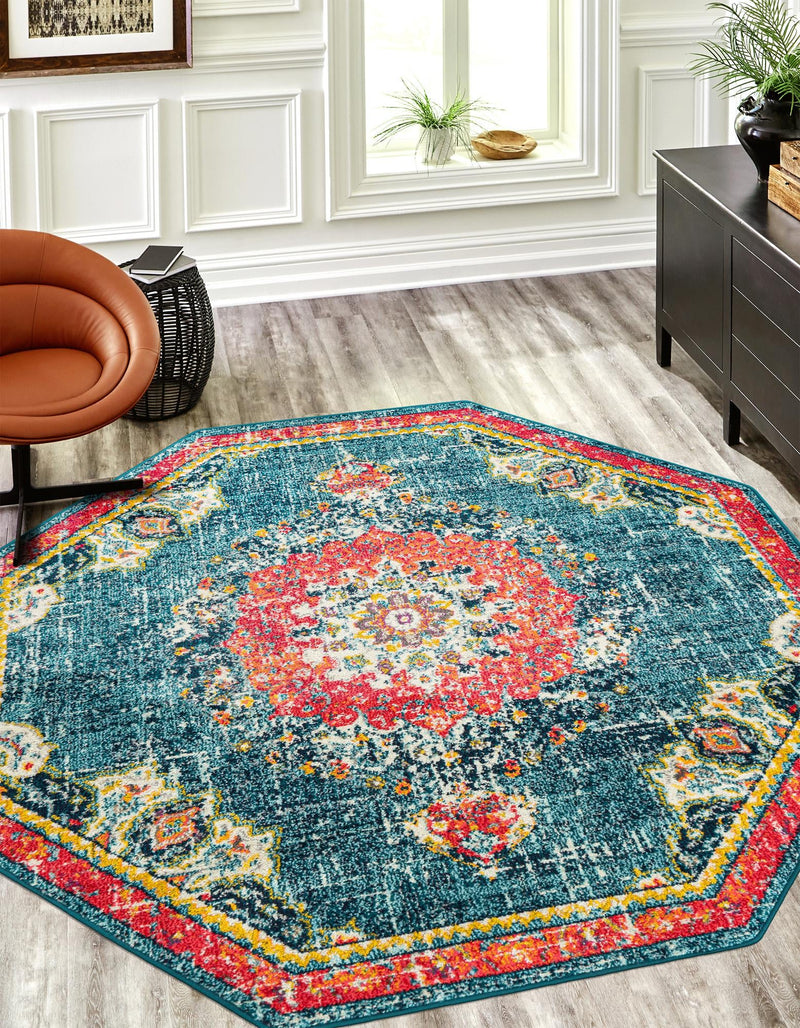 Brighton Terrace Collection Area Rug - Hove (Blue) Octagon Blue  lifestyle 83