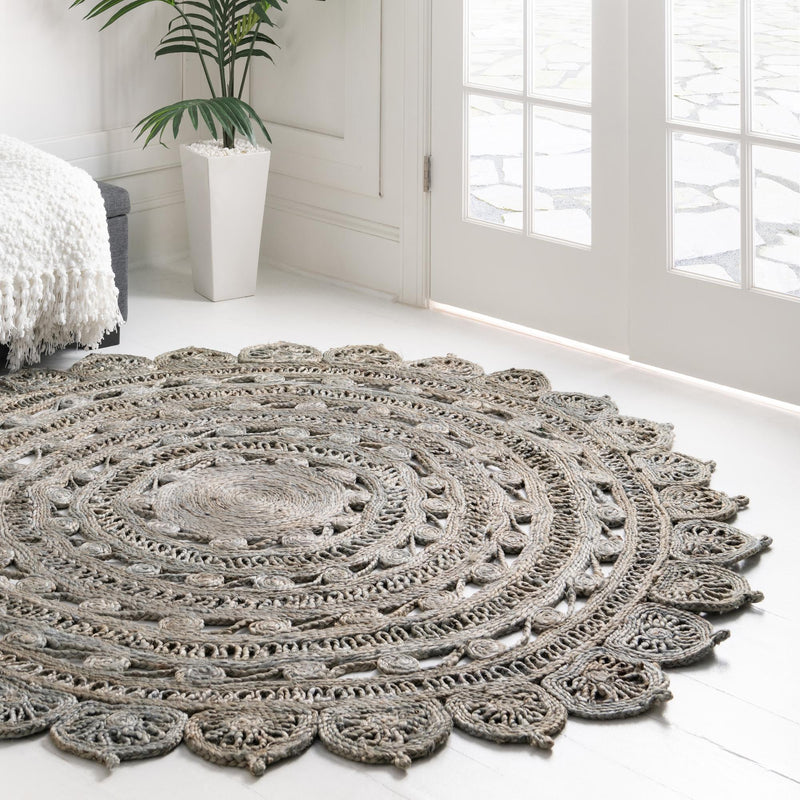 Woven Seaside Jute Collection Area Rug - Coastalhaven (Gray) Round Gray  lifestyle 30