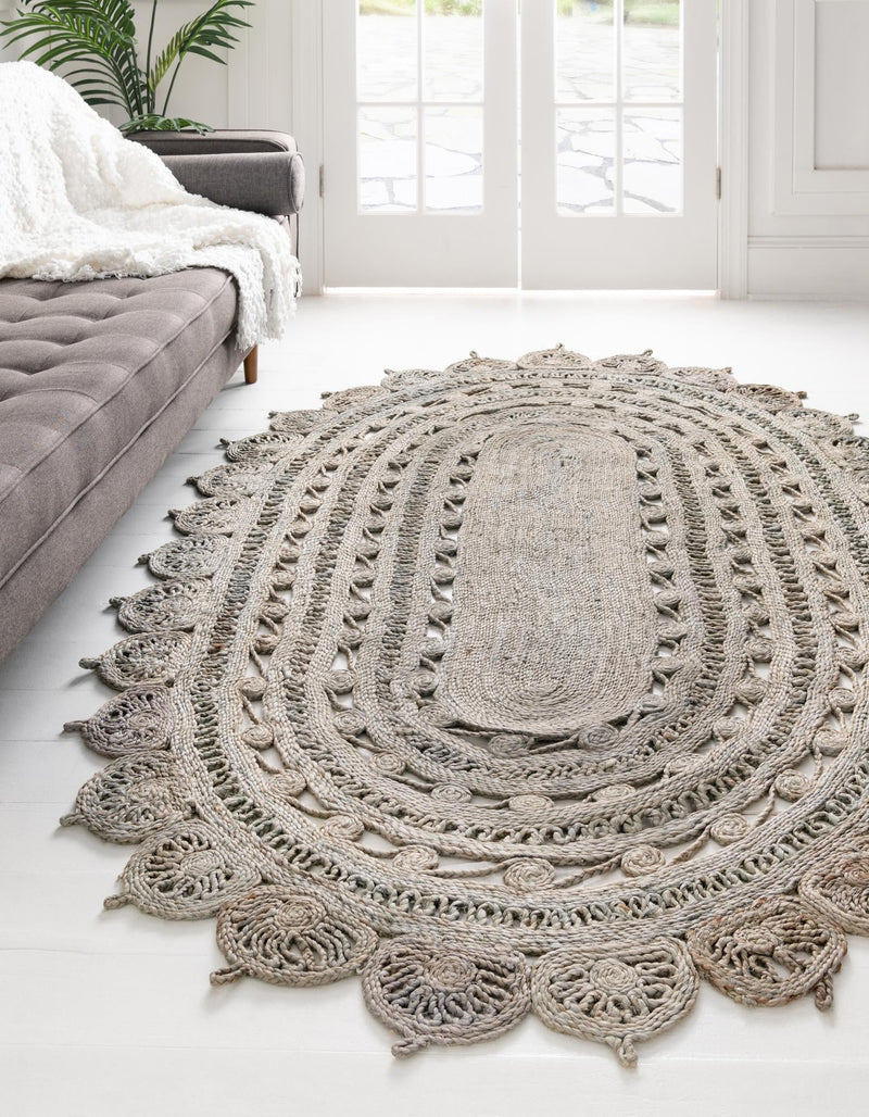 Woven Seaside Jute Collection Area Rug - Coastalhaven (Gray) Oval Gray  lifestyle 4