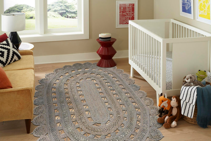 Woven Seaside Jute Collection Area Rug - Coastalhaven (Gray) Oval Gray  lifestyle 8