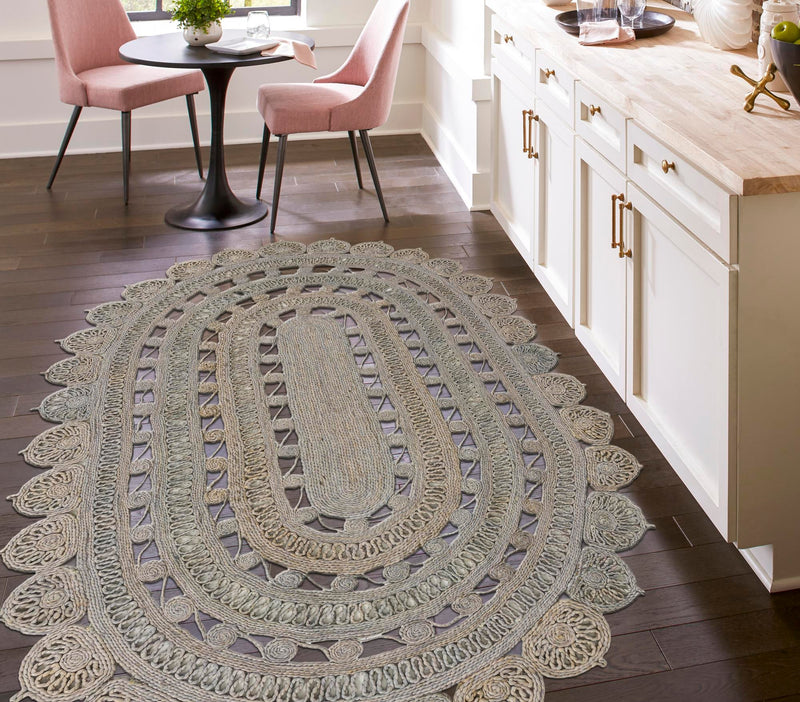 Woven Seaside Jute Collection Area Rug - Coastalhaven (Gray) Oval Gray  lifestyle 9