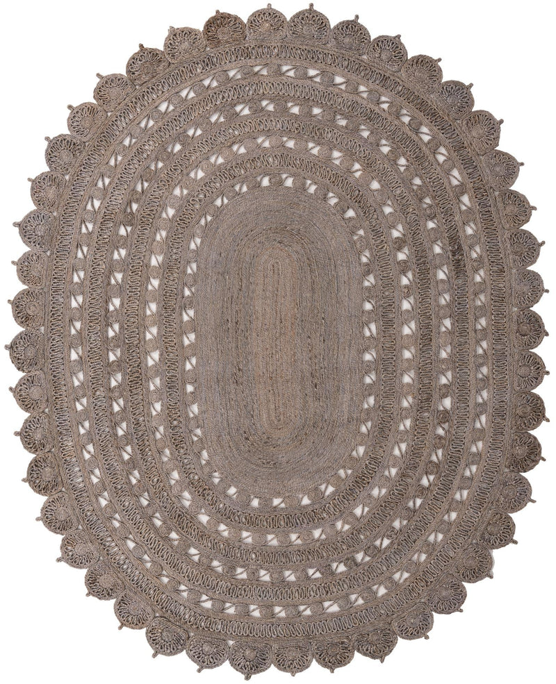 Woven Seaside Jute Collection Area Rug - Coastalhaven (Gray) Oval Gray  lifestyle 2