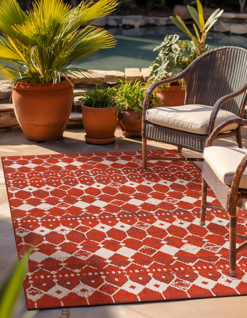 Seaside Lattice Collection Area Rug -  Margate Rectangle Rust Red  lifestyle 7