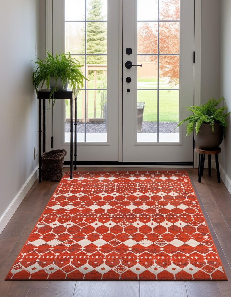 Seaside Lattice Collection Area Rug -  Margate Rectangle Rust Red  lifestyle 13