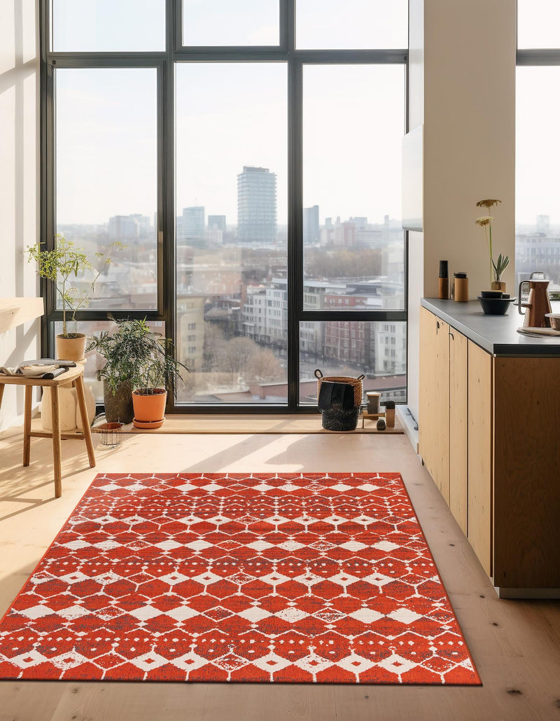 Seaside Lattice Collection Area Rug -  Margate Rectangle Rust Red  lifestyle 25