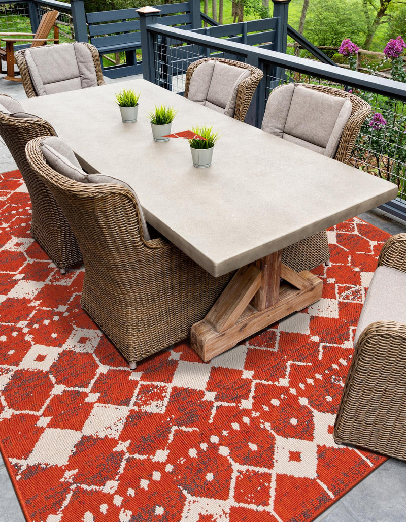 Seaside Lattice Collection Area Rug -  Margate Rectangle Rust Red  lifestyle 55