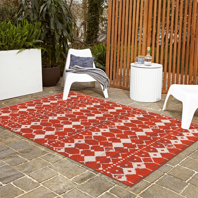 Seaside Lattice Collection Area Rug -  Margate Rectangle Rust Red  lifestyle 92