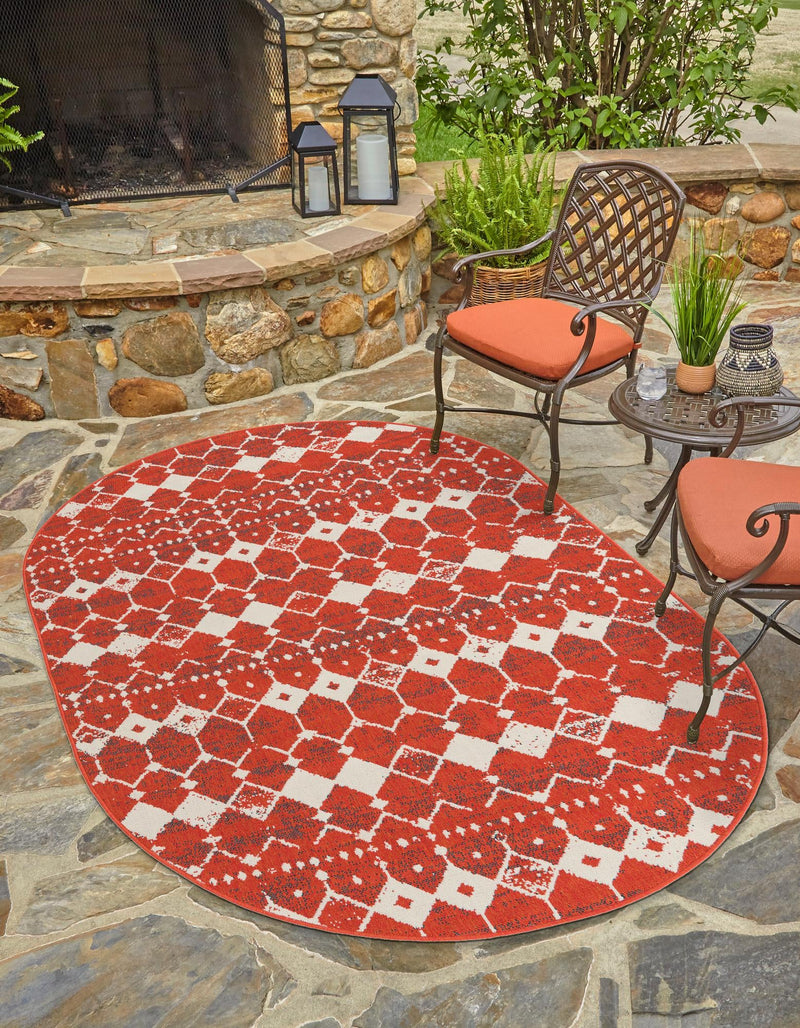 Seaside Lattice Collection Area Rug -  Margate Oval Rust Red  lifestyle 114