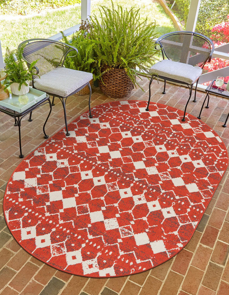 Seaside Lattice Collection Area Rug -  Margate Oval Rust Red  lifestyle 157