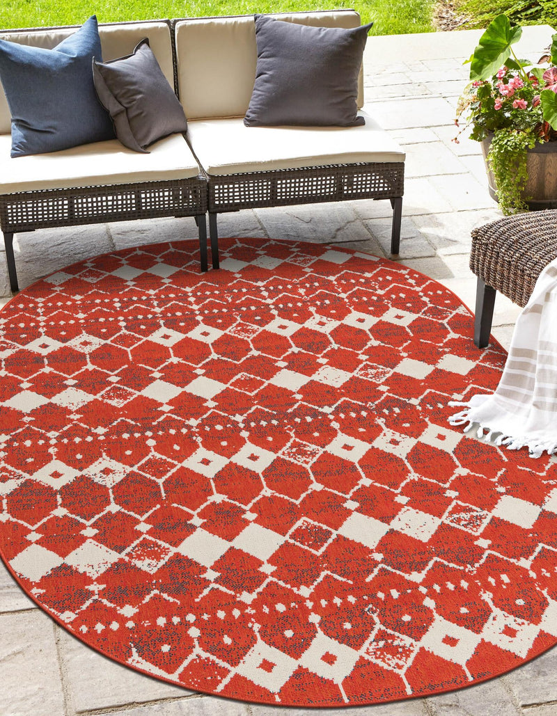 Seaside Lattice Collection Area Rug -  Margate Oval Rust Red  lifestyle 229