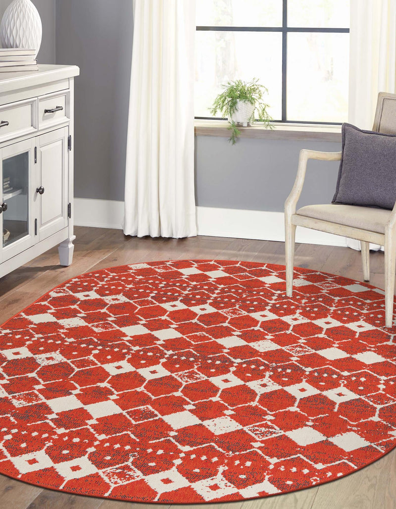 Seaside Lattice Collection Area Rug -  Margate Oval Rust Red  lifestyle 247