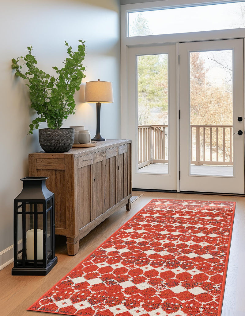 Seaside Lattice Collection Area Rug -  Margate Runner Rust Red  lifestyle 139