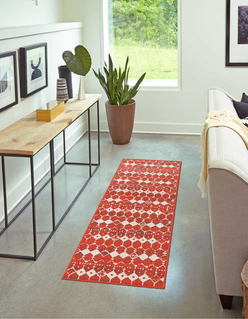 Seaside Lattice Collection Area Rug -  Margate Runner Rust Red  lifestyle 212