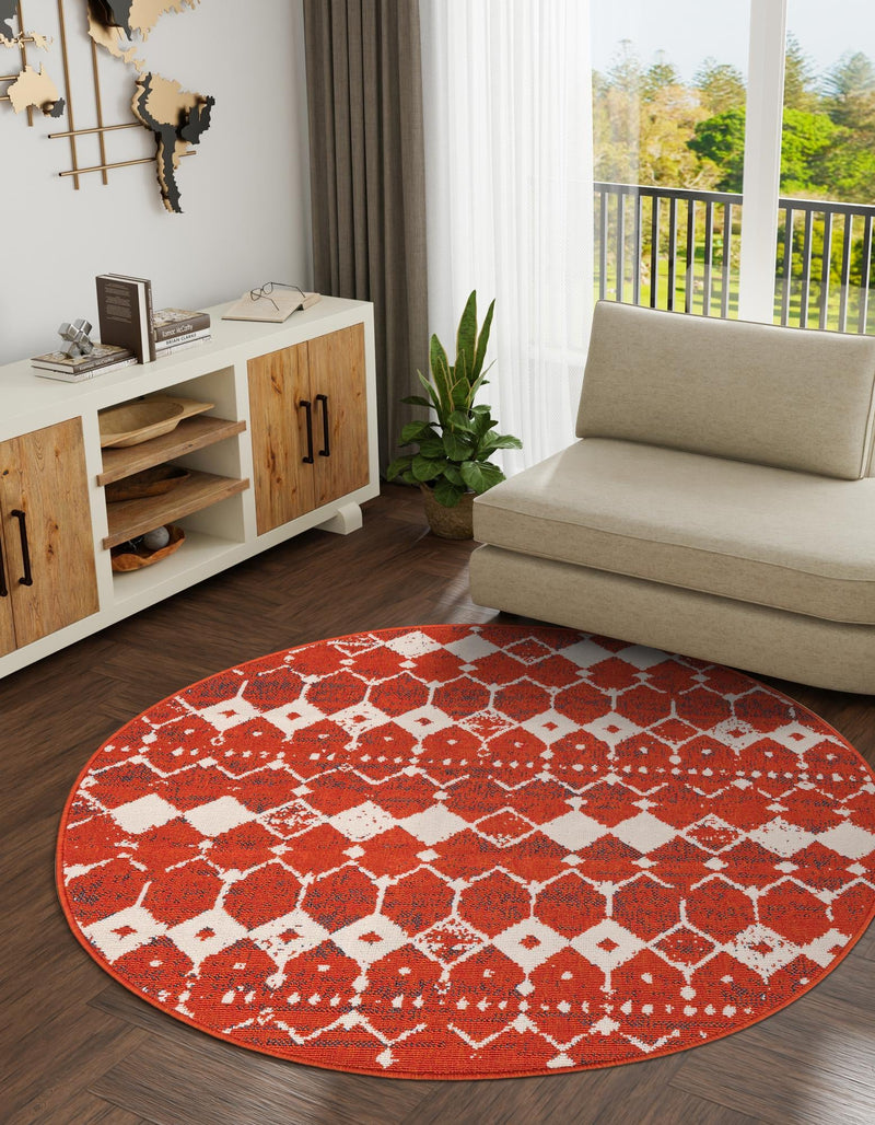 Seaside Lattice Collection Area Rug -  Margate Round Rust Red  lifestyle 246