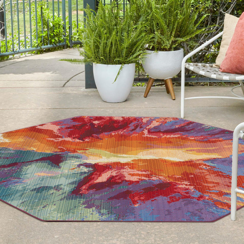 Urban Terrace Collection Area Rug -  Laneway Octagon Multi  lifestyle 82