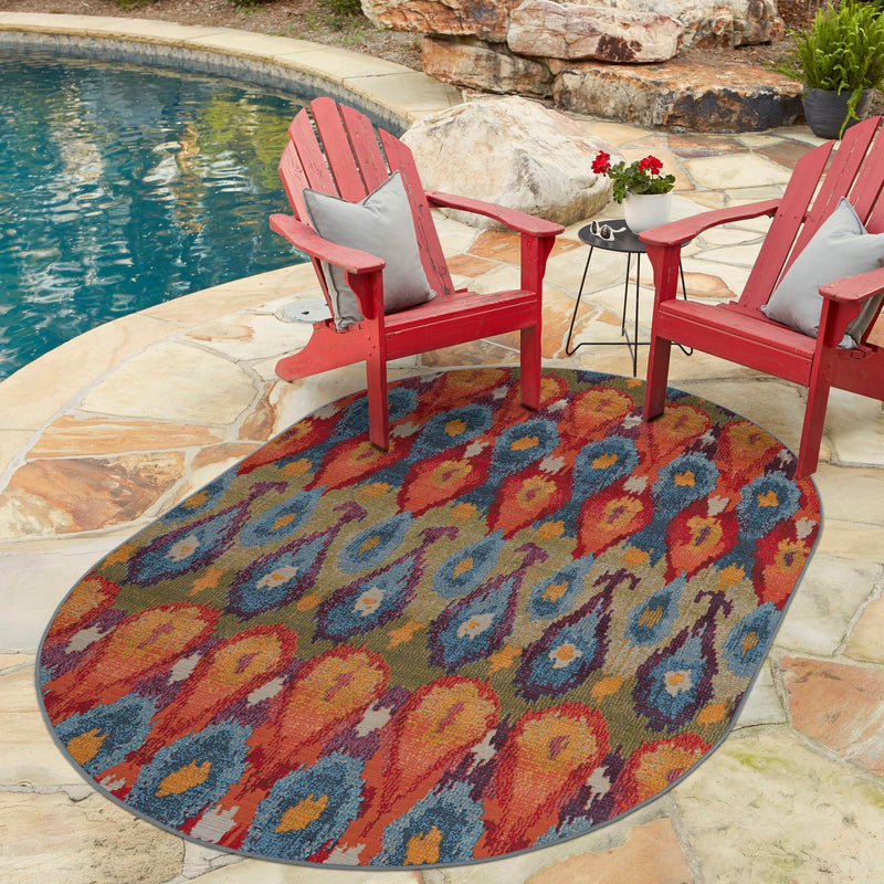 Urban Terrace Collection Area Rug -  Compass Oval Multi  lifestyle 87