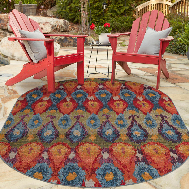 Urban Terrace Collection Area Rug -  Compass Oval Multi  lifestyle 89