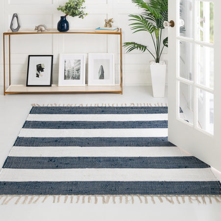 Tassel Trail Collection Area Rug - Pathway (Navy Blue)