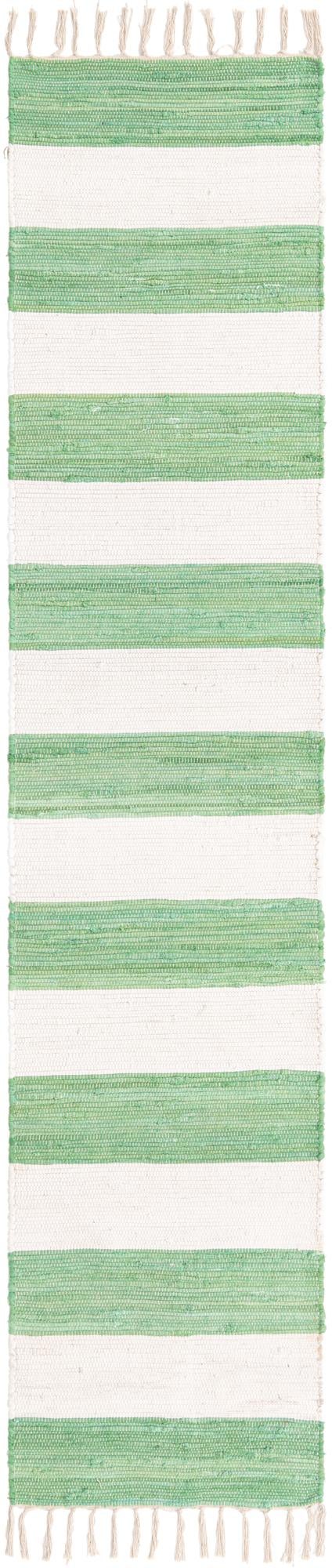 Tassel Trail Collection Area Rug - Pathway (Green and Ivory)