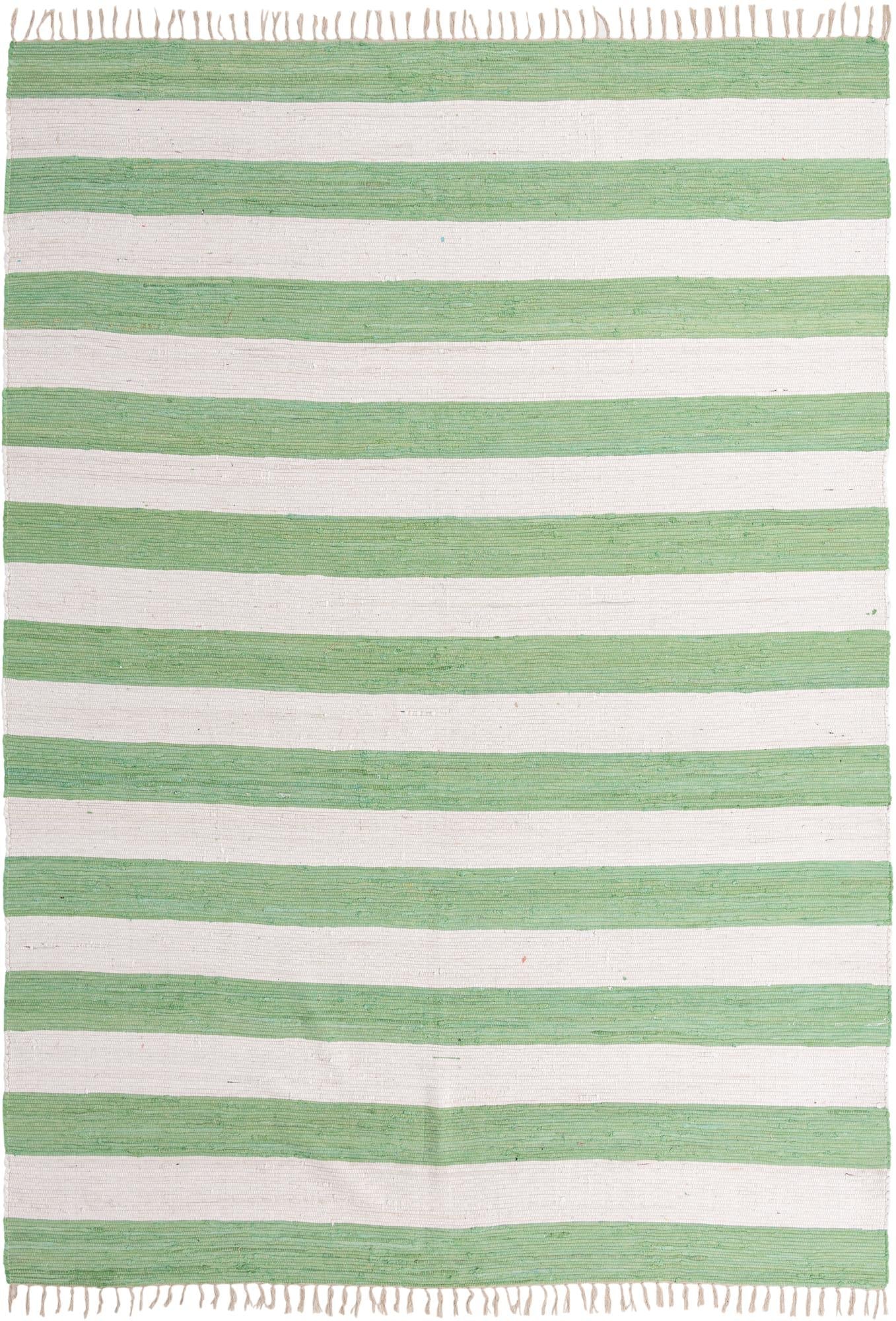 Tassel Trail Collection Area Rug - Pathway (Green and Ivory)