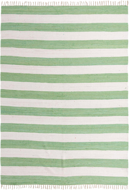 Tassel Trail Collection Area Rug - Pathway (Green and Ivory)