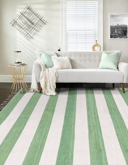 Tassel Trail Collection Area Rug - Pathway (Green and Ivory)