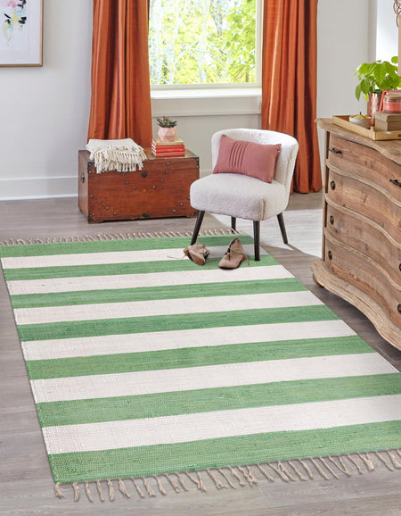 Tassel Trail Collection Area Rug - Pathway (Green and Ivory)