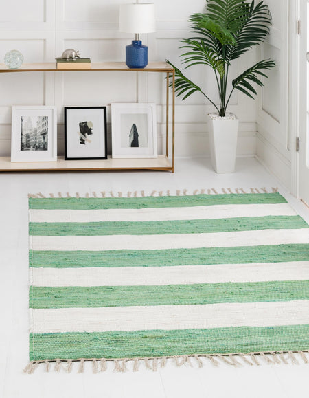 Tassel Trail Collection Area Rug - Pathway (Green and Ivory)