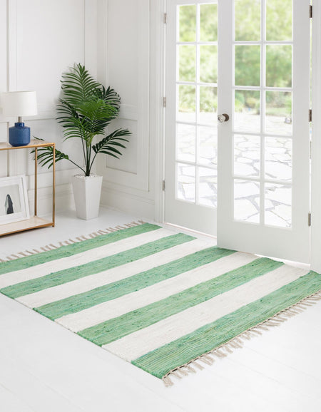 Tassel Trail Collection Area Rug - Pathway (Green and Ivory)