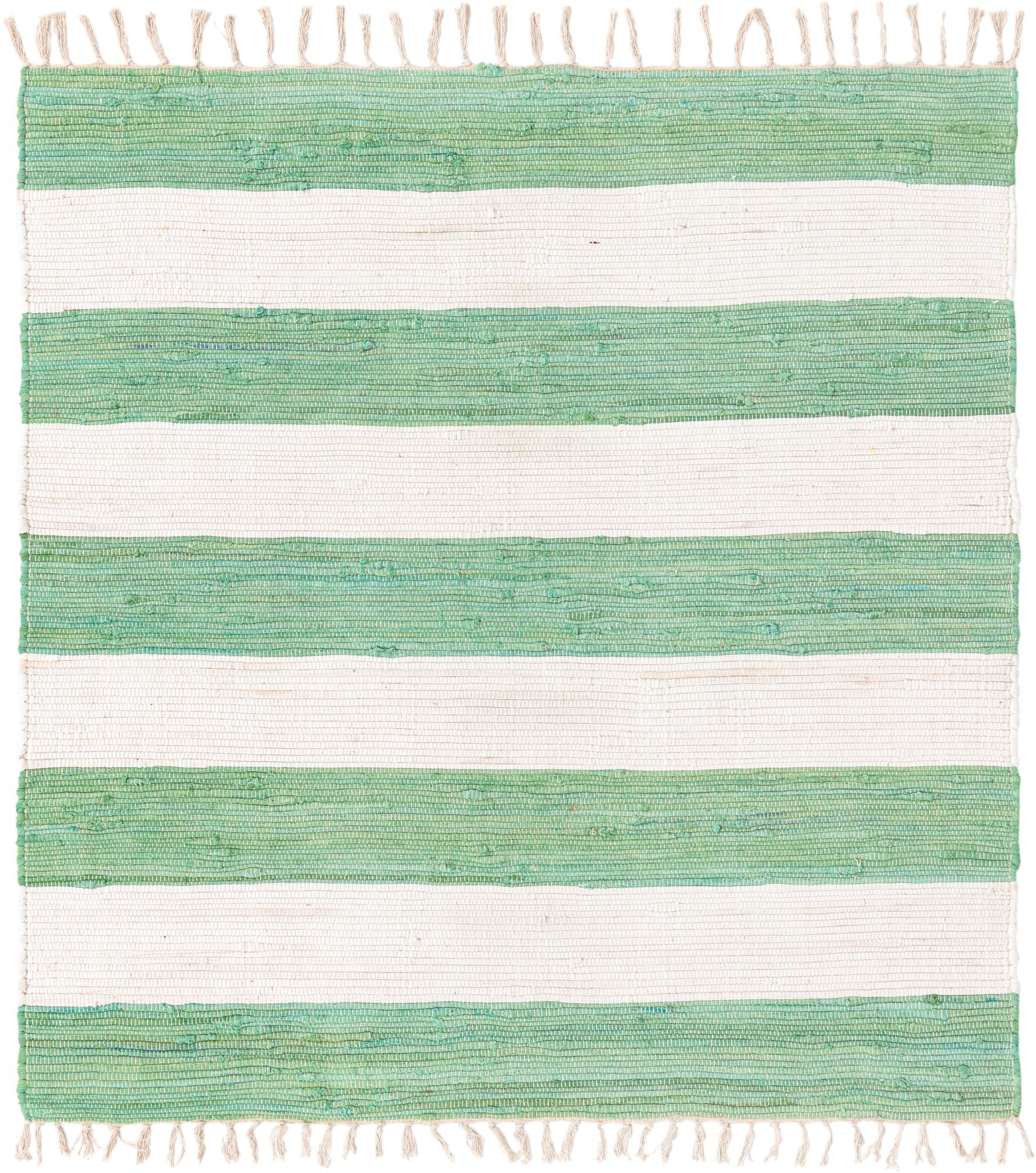 Tassel Trail Collection Area Rug - Pathway (Green and Ivory)