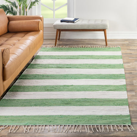 Tassel Trail Collection Area Rug - Pathway (Green and Ivory)