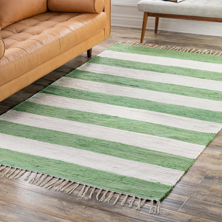 Tassel Trail Collection Area Rug - Pathway (Green and Ivory)