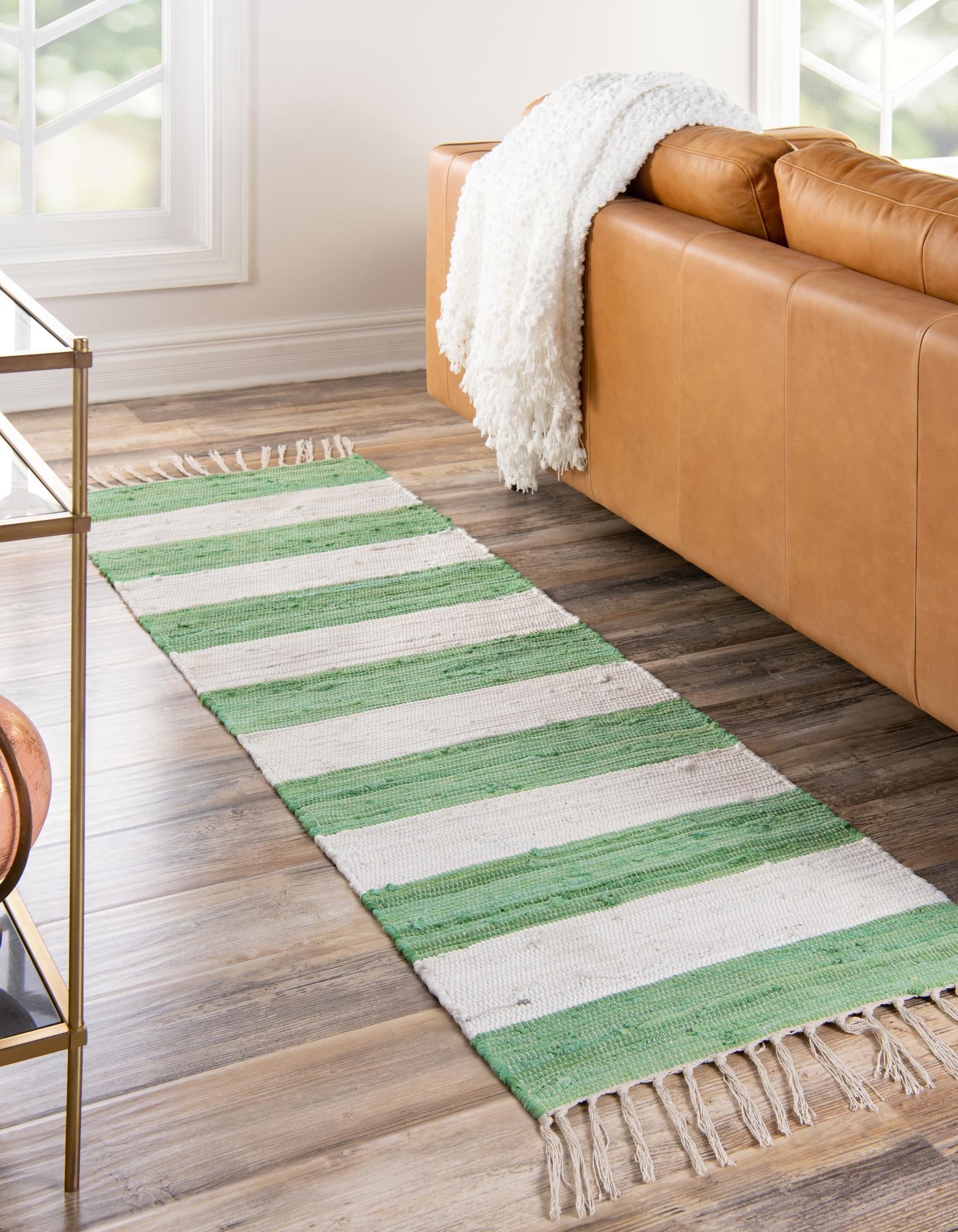 Tassel Trail Collection Area Rug - Pathway (Green and Ivory)