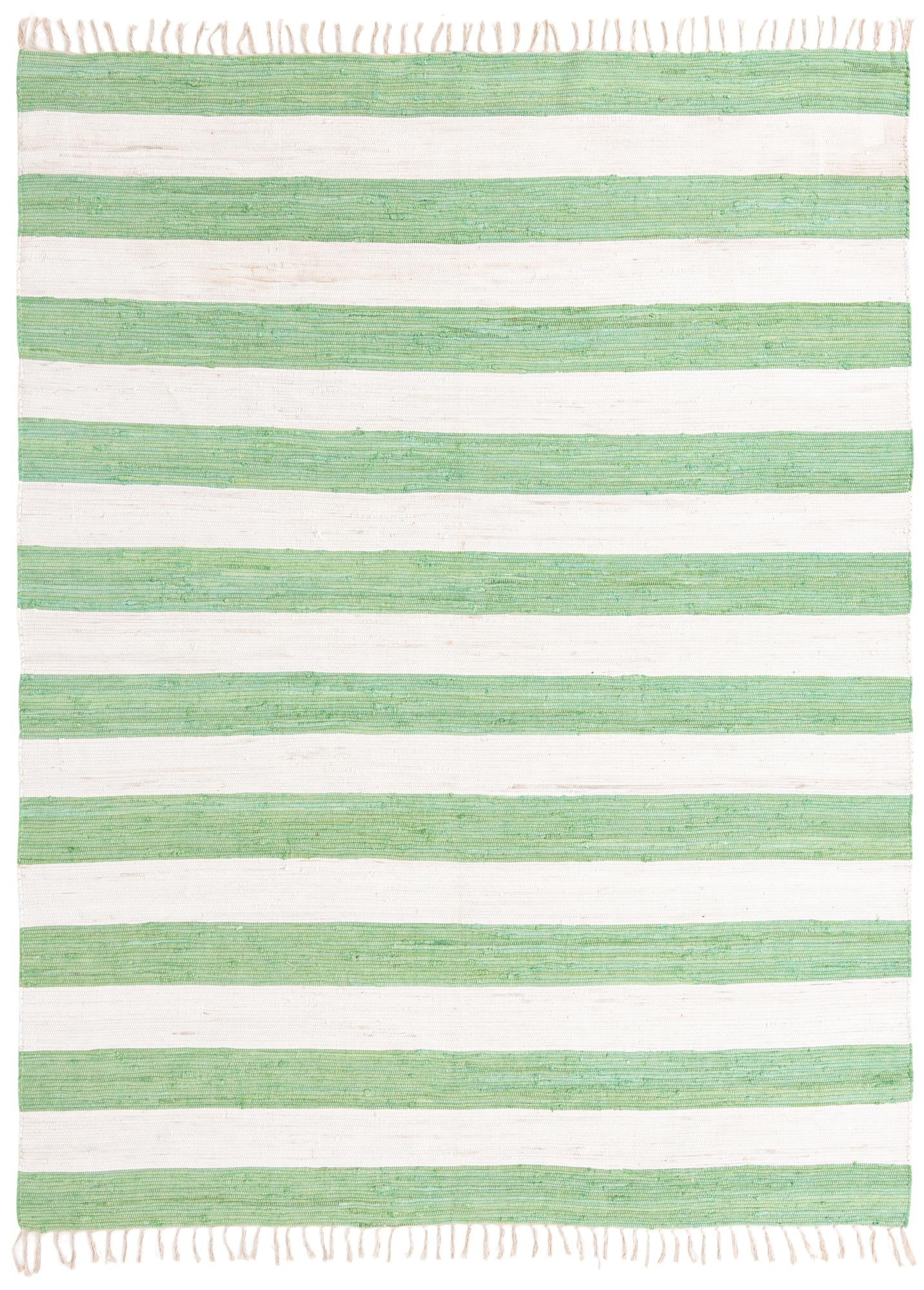 Tassel Trail Collection Area Rug - Pathway (Green and Ivory)