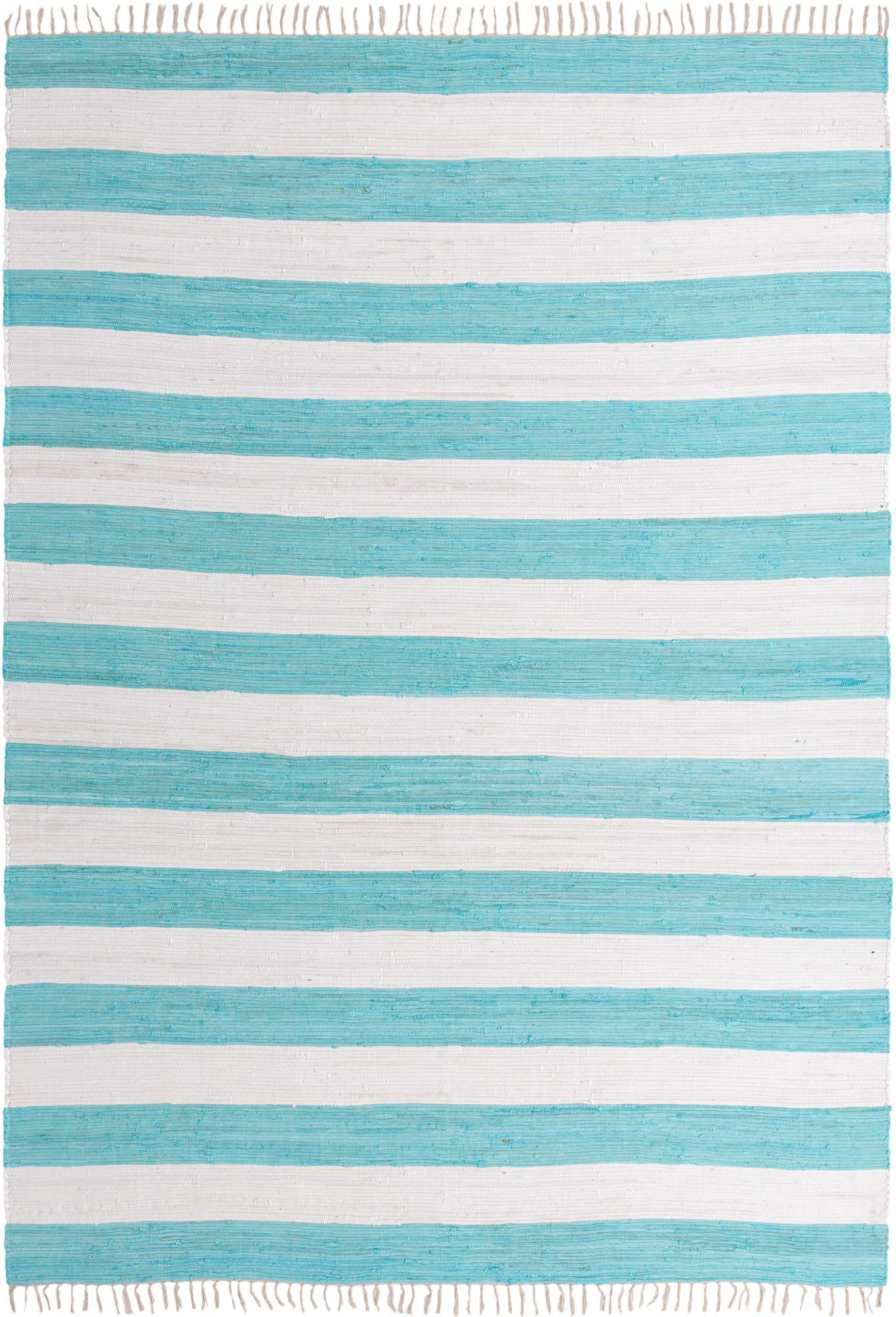 Tassel Trail Collection Area Rug - Pathway (Turquoise and Ivory)