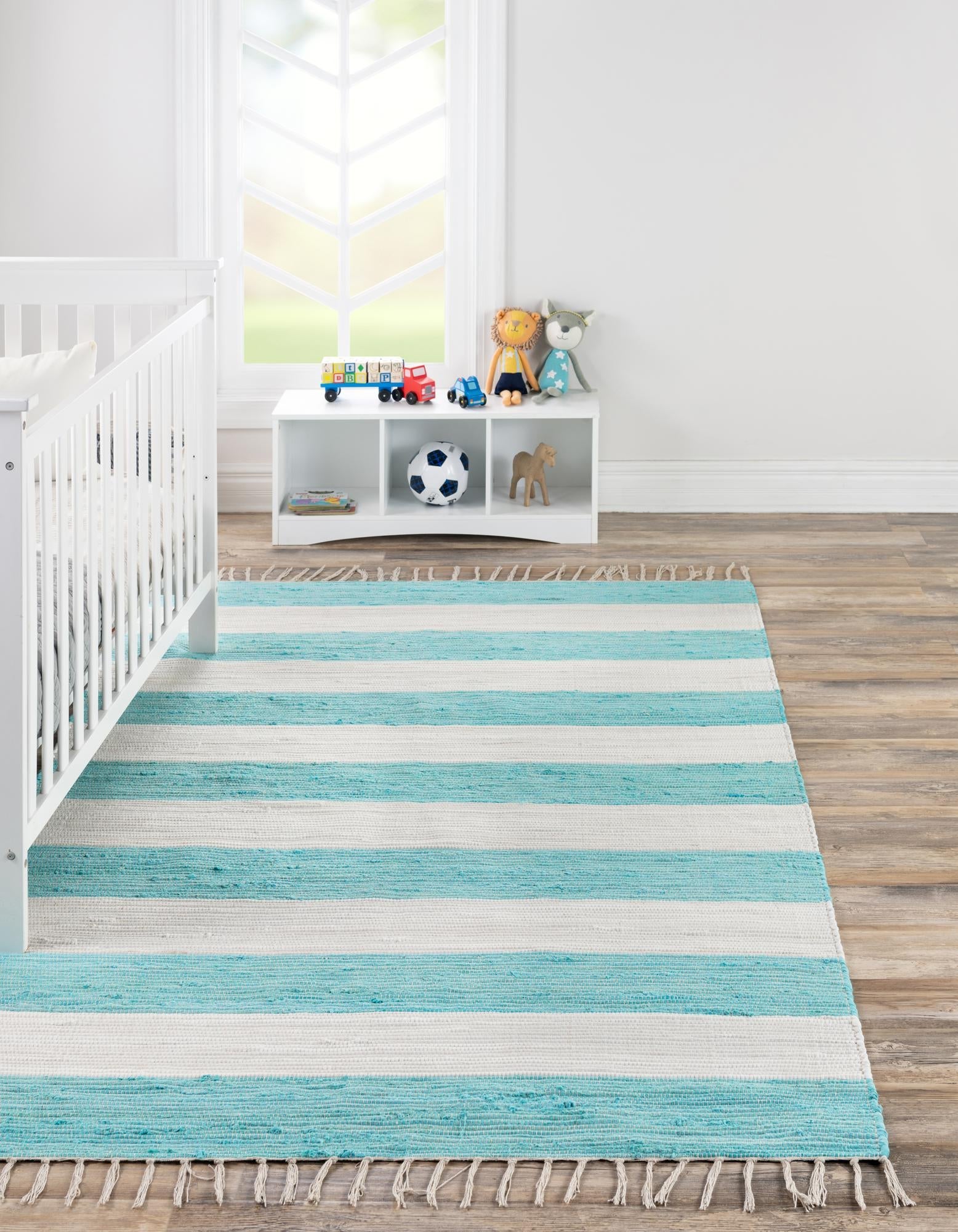 Tassel Trail Collection Area Rug - Pathway (Turquoise and Ivory)