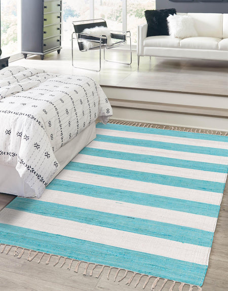 Tassel Trail Collection Area Rug - Pathway (Turquoise and Ivory)