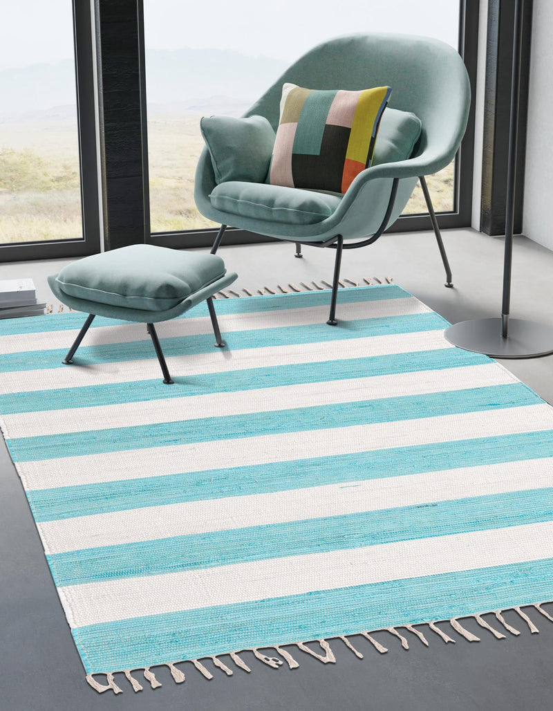 Tassel Trail Collection Area Rug - Pathway (Turquoise and Ivory) Rectangle Turquoise and Ivory  lifestyle 7