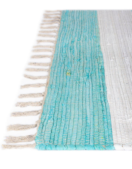 Tassel Trail Collection Area Rug - Pathway (Turquoise and Ivory)