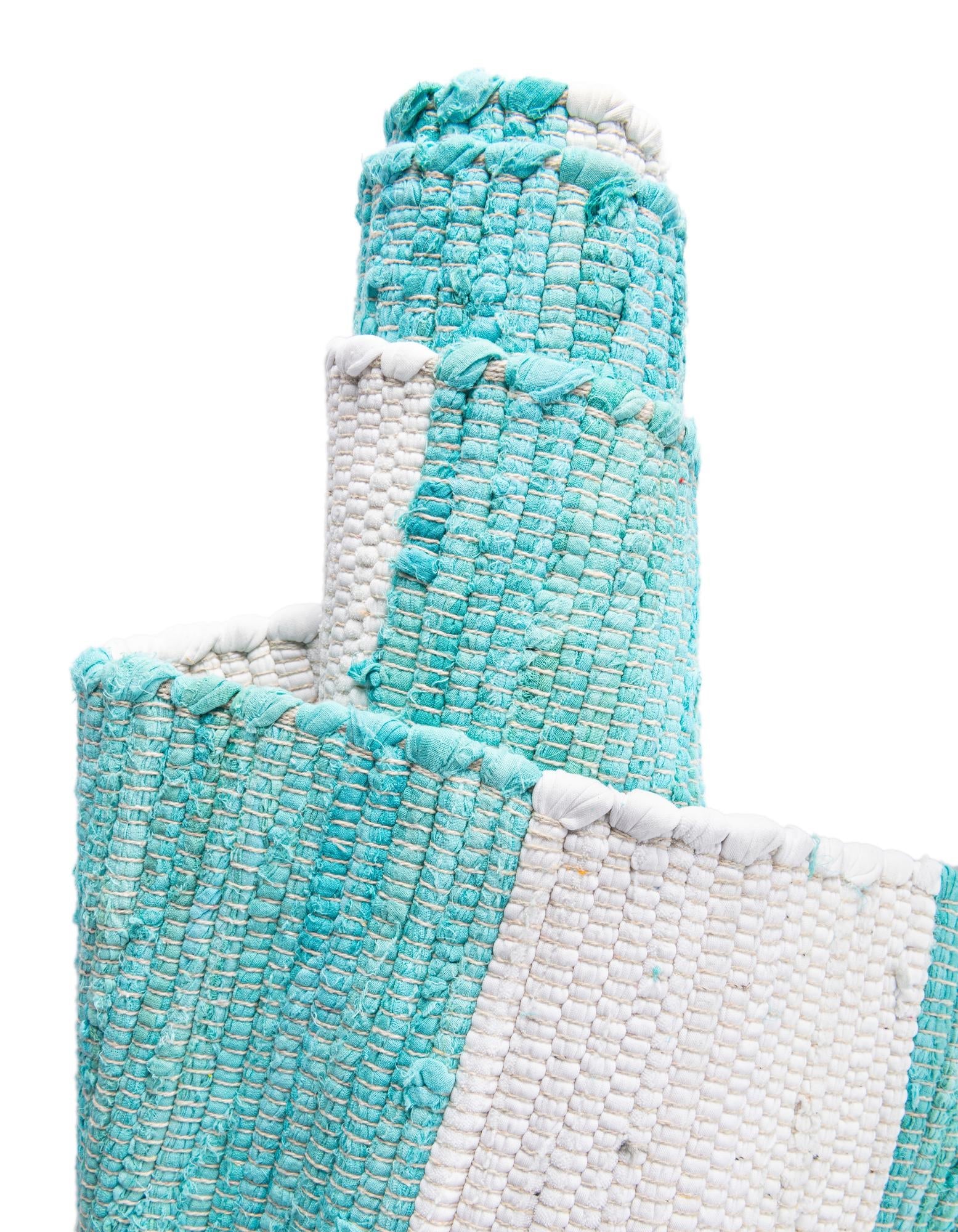 Tassel Trail Collection Area Rug - Pathway (Turquoise and Ivory)