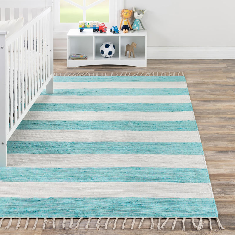 Tassel Trail Collection Area Rug - Pathway (Turquoise and Ivory) Rectangle Turquoise and Ivory  lifestyle 22