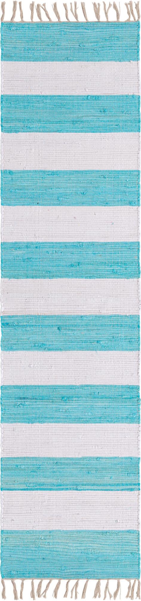 Tassel Trail Collection Area Rug - Pathway (Turquoise and Ivory)