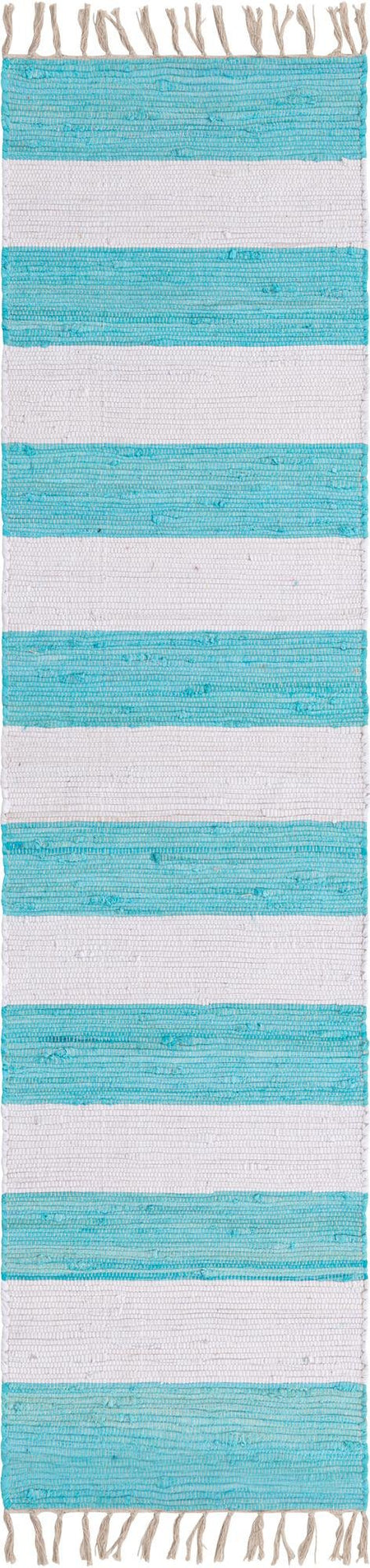 Tassel Trail Collection Area Rug - Pathway (Turquoise and Ivory)