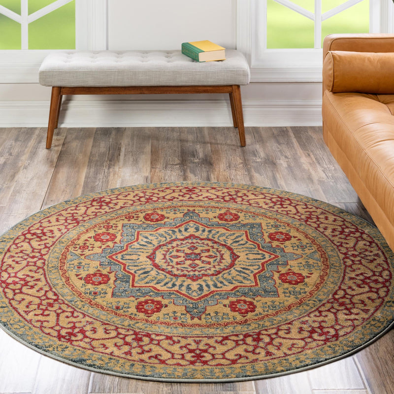 Ottoman Elegance Collection Area Rug -  Cappadocia Round Light Blue  lifestyle 107